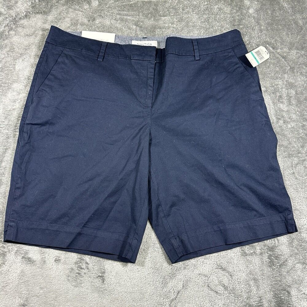 Nautica Bermuda Shorts Women’s 16 Navy Blue Pocket Mid Rise Zip Stretch NWT